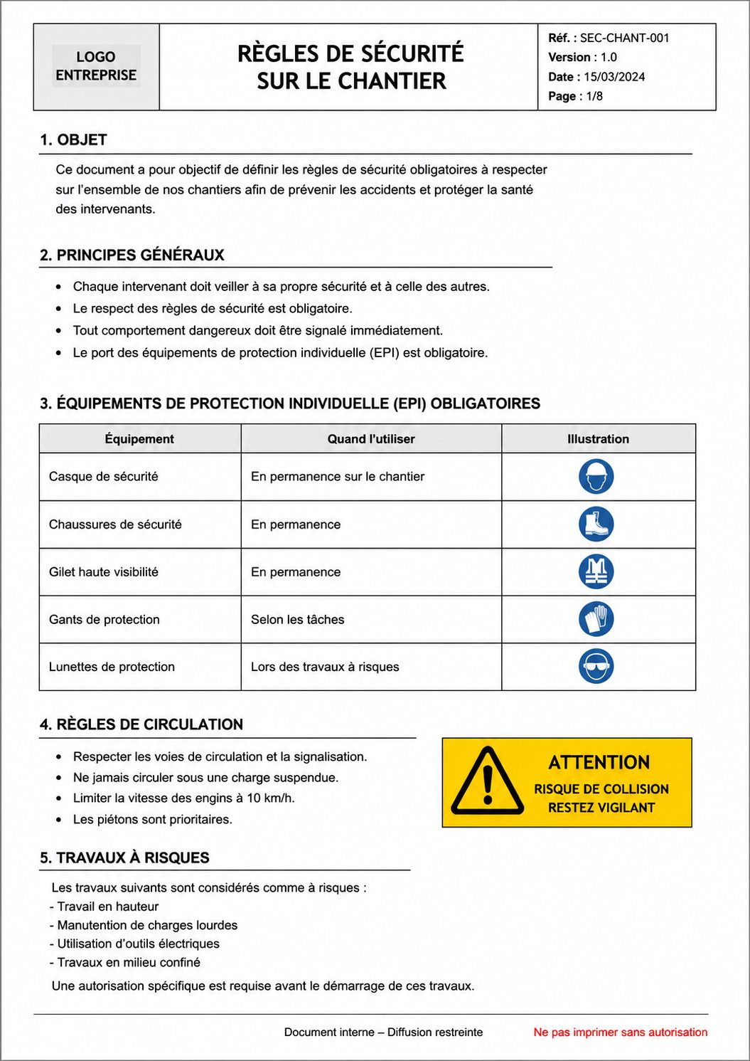 Exemple de document PDF sécurité chantier